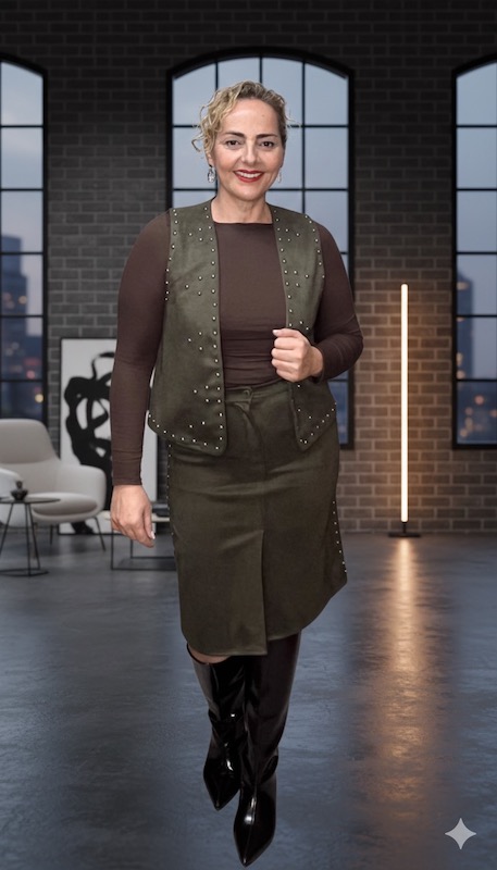 chaleco antelina tachas kaki