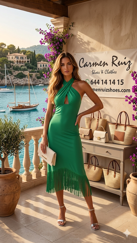 Vestido Flecos Verde