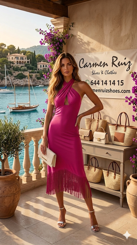 Vestido Flecos Fuxia